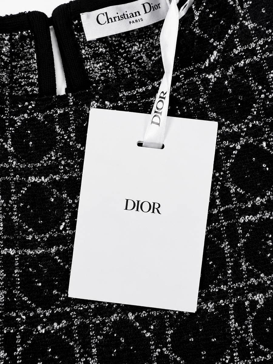 Женское платье мини Dior Macro‑Cannage твидовое черно‑белое Dior фото 7