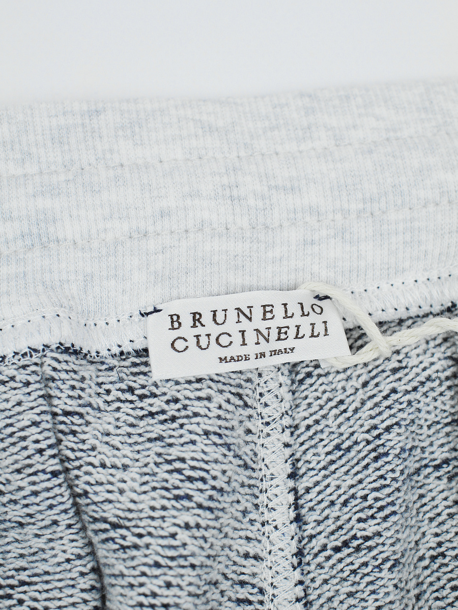 Мужская футболка-свитшот Brunello Cucinelli бело-серая, хлопок/лен — внутренняя бирка