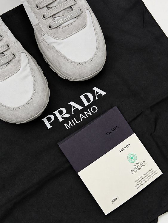 Кроссовки мужские Prada с логотипом серые Re-Nylon и замша Prada фото 9