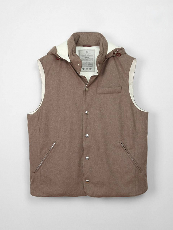 Мужской пуховый жилет Brunello Cucinelli коричневый, шерсть Brunello Cucinelli