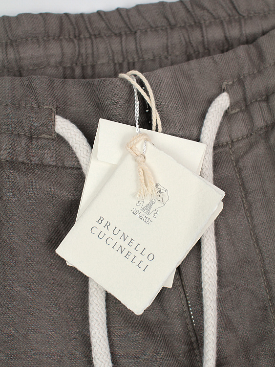 Мужские льняные брюки Brunello Cucinelli коричневые с защипами Brunello Cucinelli фото 7
