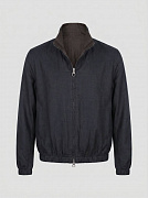 Мужская ветровка Loro Piana Bomber Solaire коричневая, темно-синяя лен — вид спереди