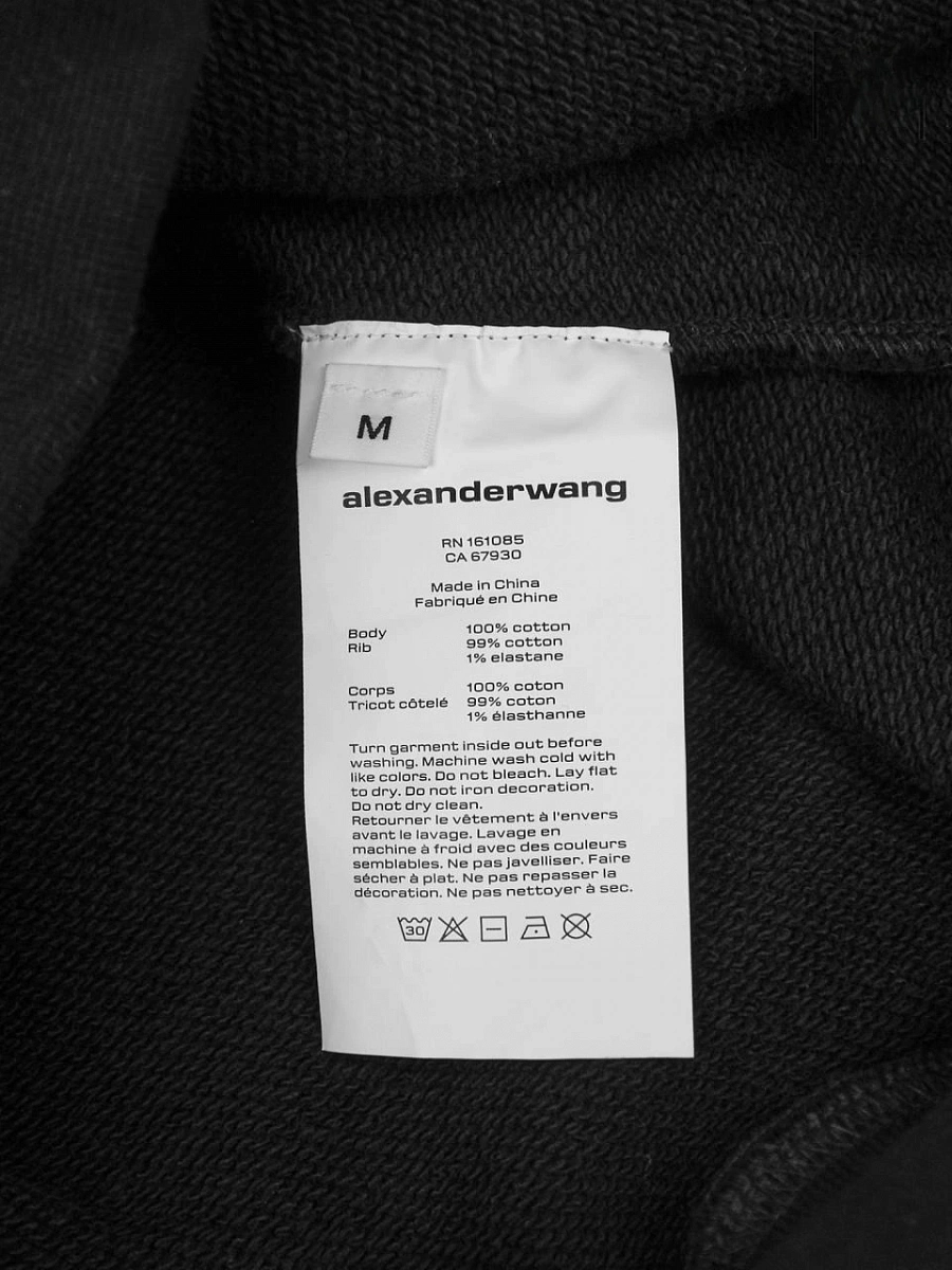 Женское худи Alexander Wang черное, хлопок — этикетка с составом и уходом