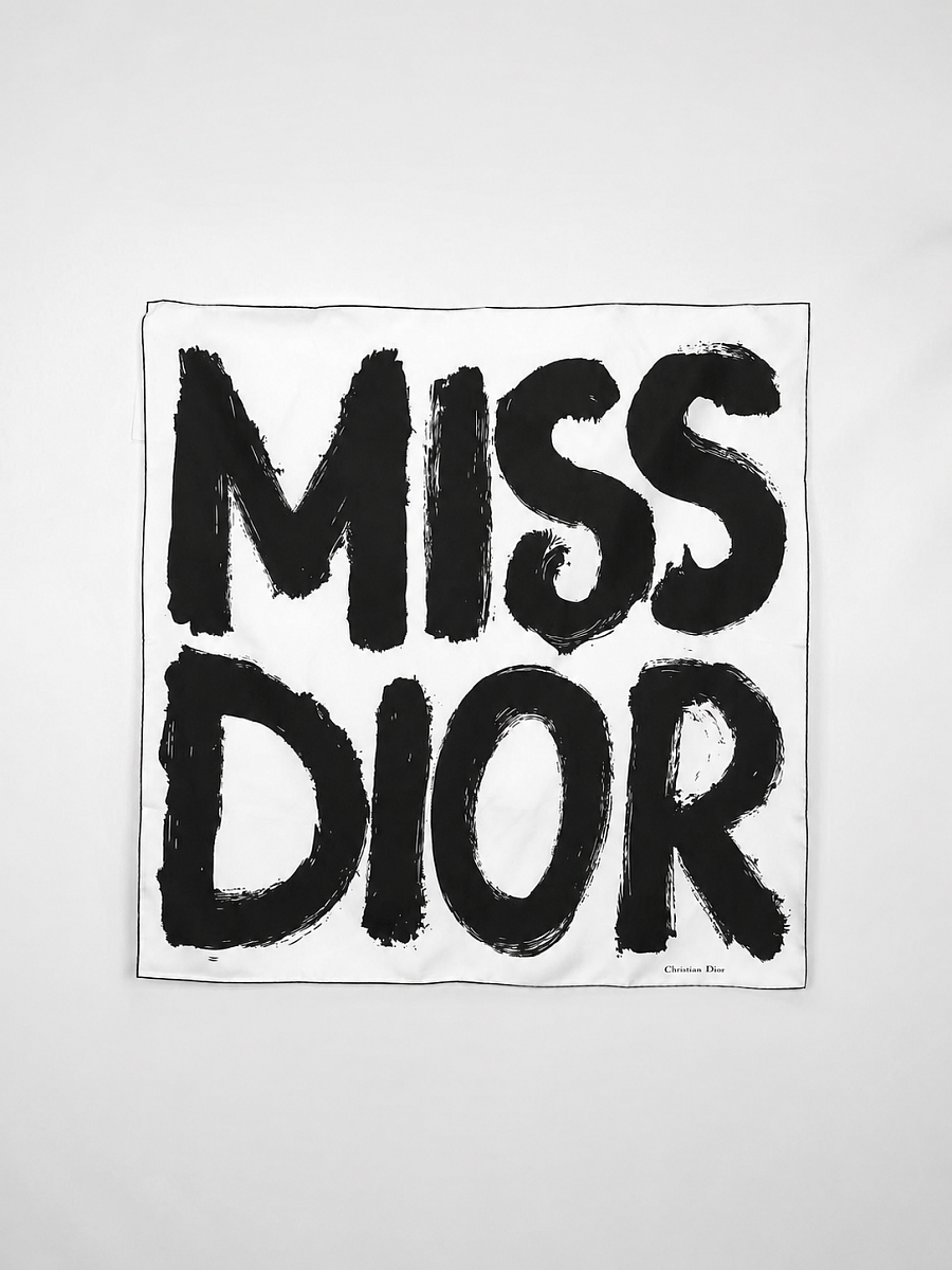 Женский шелковый платок Dior черно‑белый