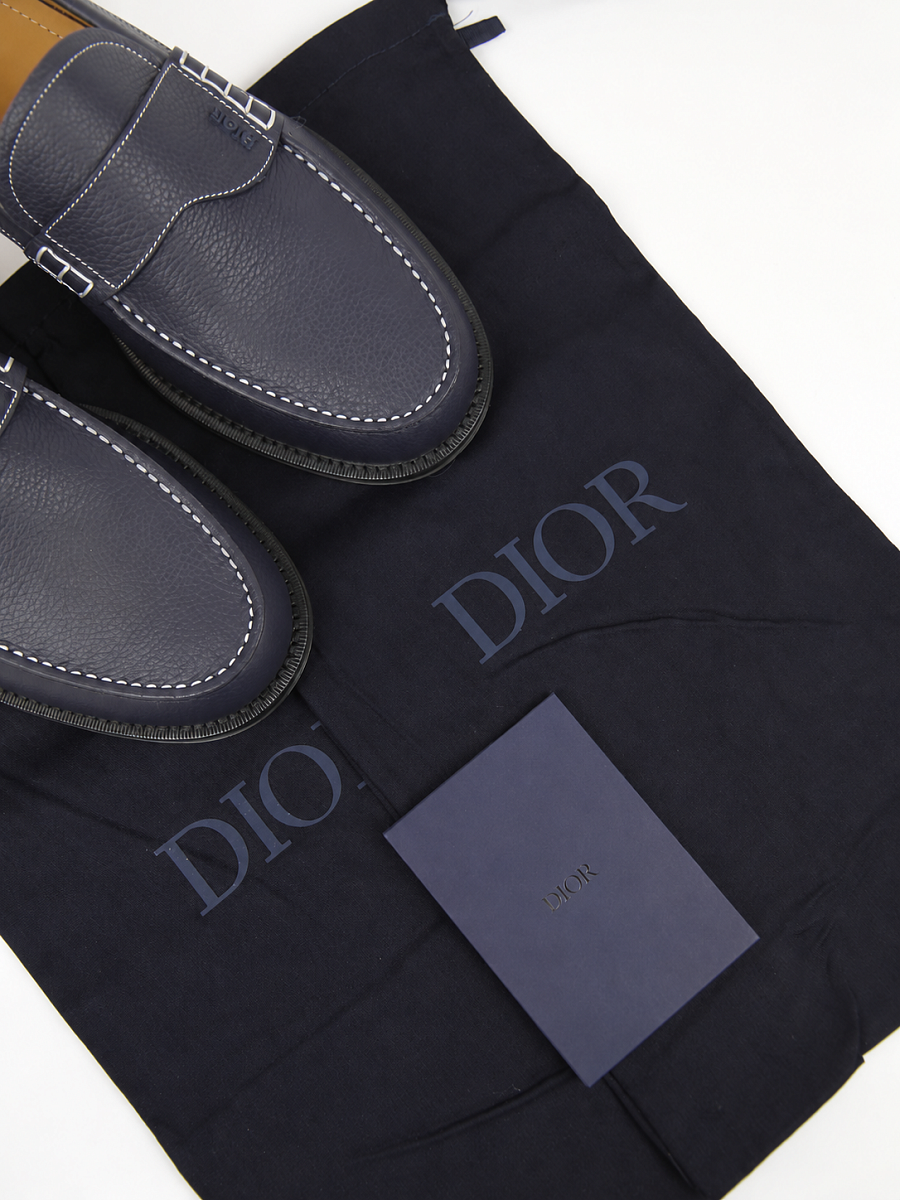 Мужские мокасины Dior Granville темно-синие, кожа — фирменный пыльник Dior