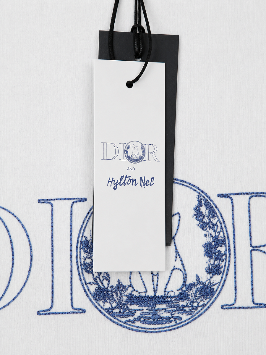 Мужская футболка Dior x Hylton Nel белая c вышивкой из хлопка — фирменная бирка dior