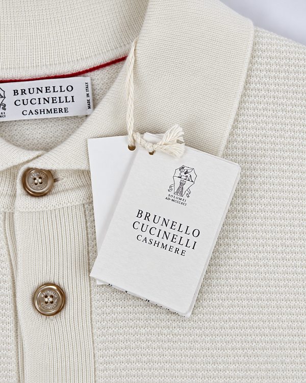 Мужское поло с длинным рукавом Brunello Cucinelli молочное, кашемир Brunello Cucinelli фото 5