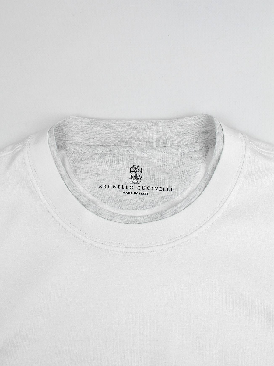 Мужская футболка Brunello Cucinelli белая с эффектом многослойности, хлопок Brunello Cucinelli фото 3