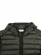 Мужская пуховик Stone Island хаки, полиамид/пух — капюшон и центральная молния