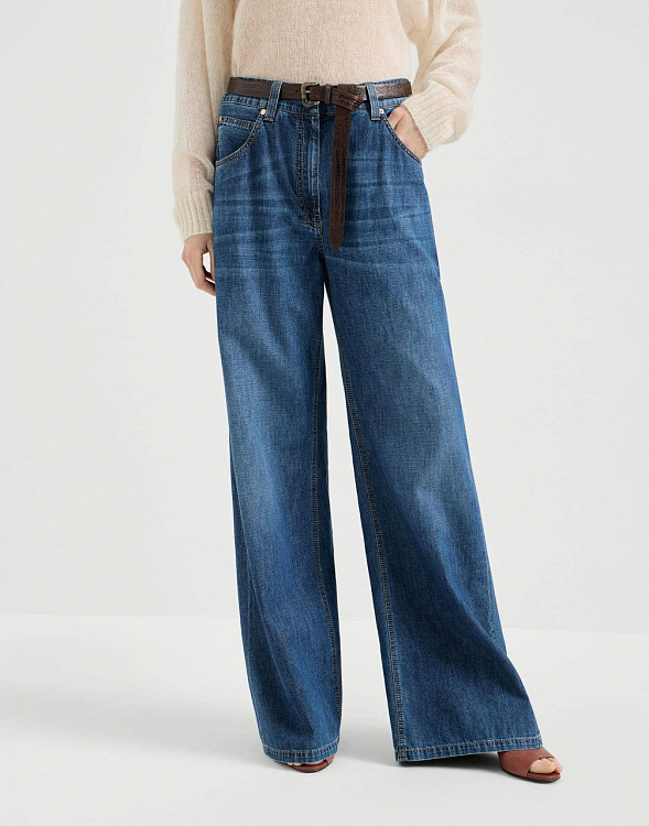 Брюки женские Brunello Cucinelli Baggy синие из лёгкого денима Brunello Cucinelli фото 9