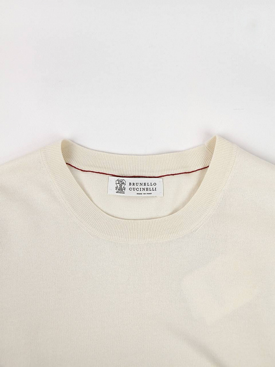 Мужской джемпер Brunello Cucinelli молочный, хлопок Brunello Cucinelli фото 3