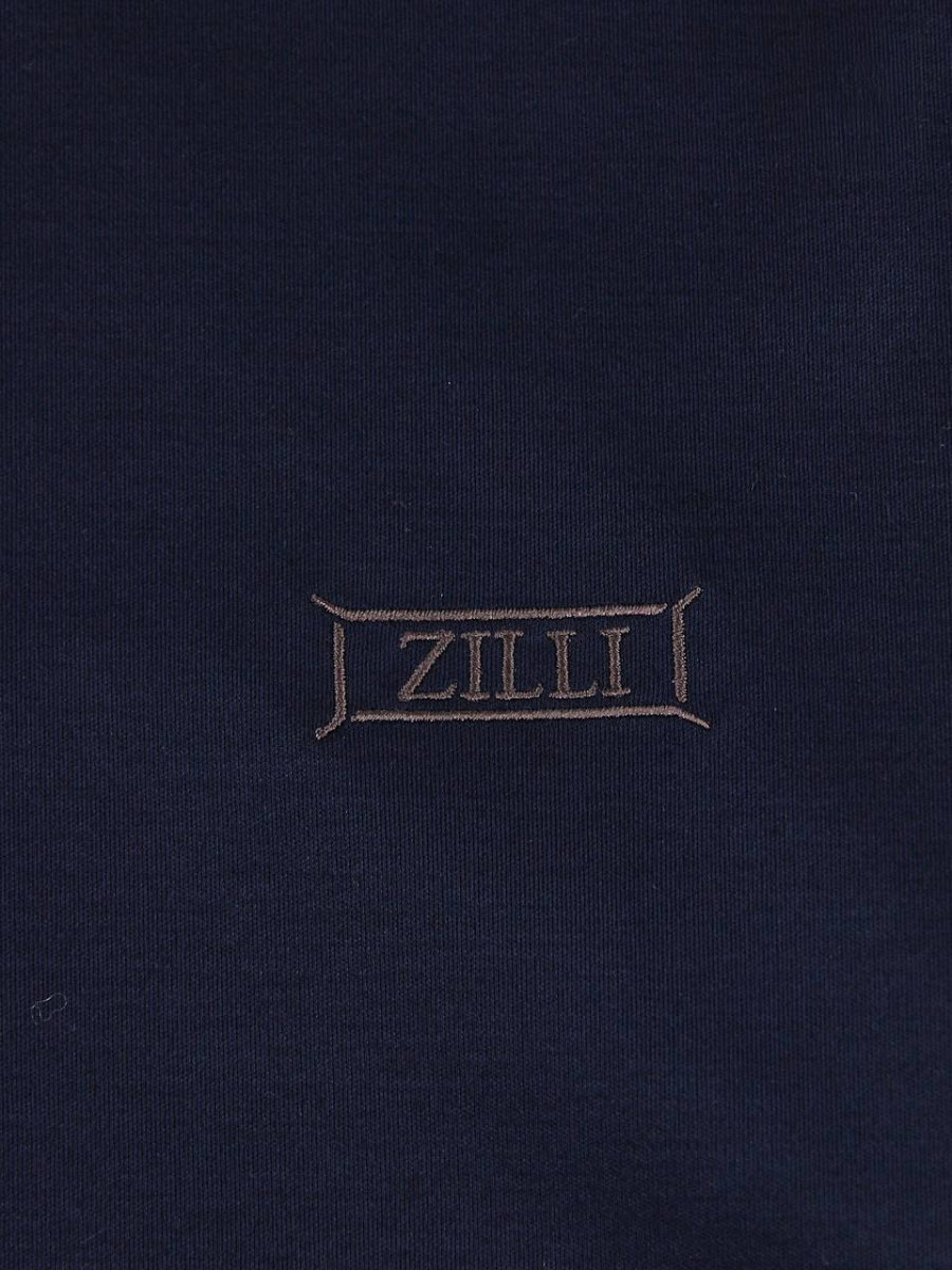 Мужская футболка Zilli темно-синяя хлопок — принт вышивка