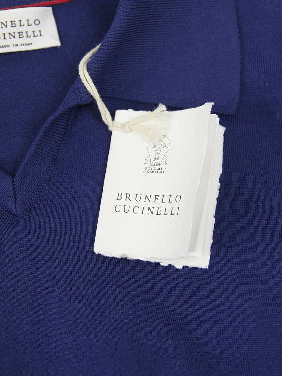 Поло мужское Brunello Cucinelli темно‑синее с V‑вырезом, хлопок Brunello Cucinelli фото 7