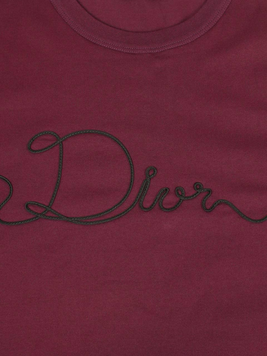 Мужская футболка Dior бордовая из хлопка — принт вышивка dior