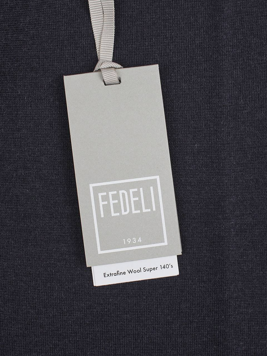 Мужской кардиган Fedeli темно-синий на молнии, шерсть — фирменная бирка Fedeli