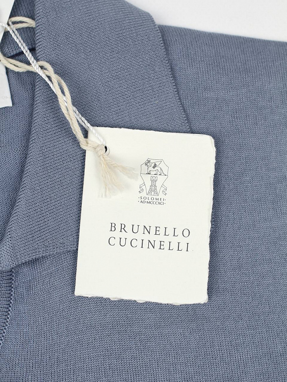 Мужское поло Brunello Cucinelli светло‑синее, хлопок Brunello Cucinelli фото 3