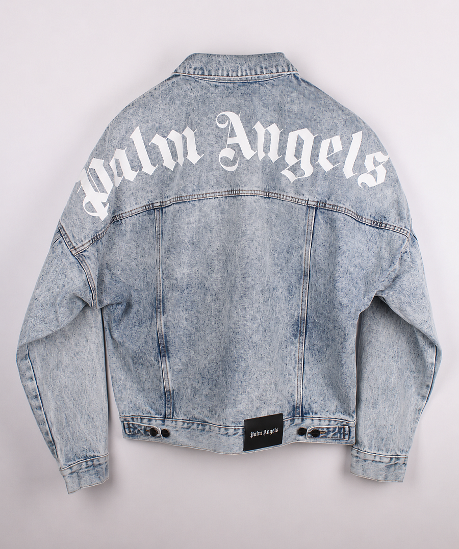 Мужская джинсовая куртка Palm Angels вареная голубая, хлопок — вид сзади