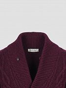 Мужской кардиган Brunello Cucinelli Piuma бургунди, кашемир — воротник-шалька и фирменная этикетка