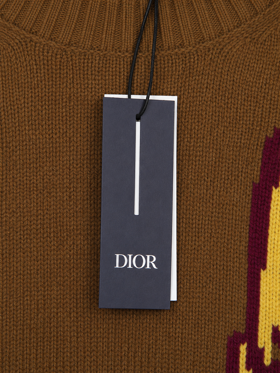 Мужской свитер Dior x Lewis Hamilton коричневый, шерсть и кашемир — фирменная бирка Dior