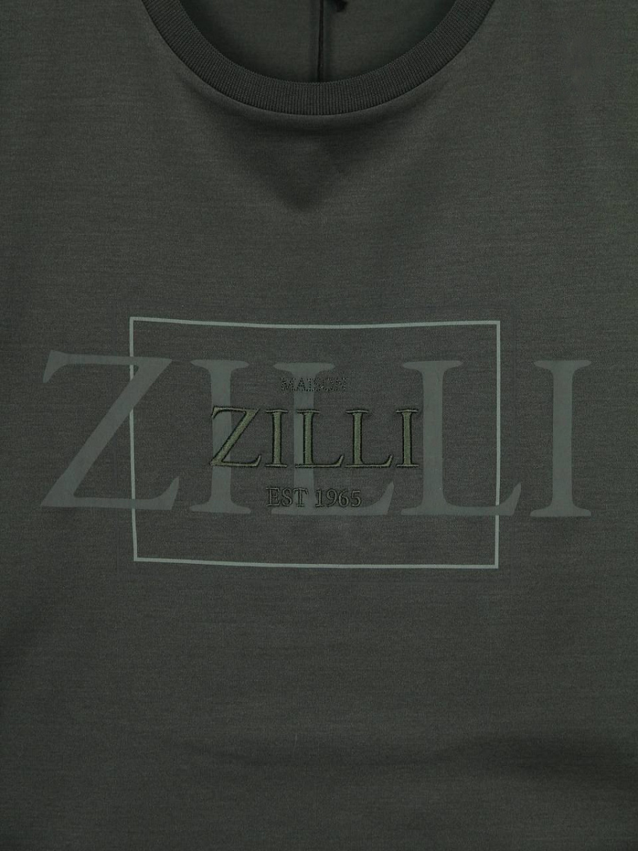 Мужская футболка Zilli зеленая хлопок — принт вышивка