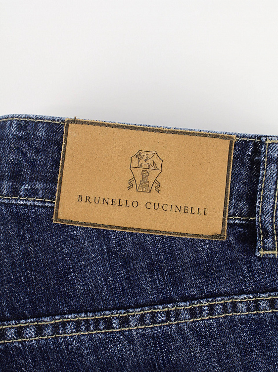 Мужские джинсы Brunello Cucinelli Traditional fit темно‑синие вареные, хлопок Brunello Cucinelli фото 4