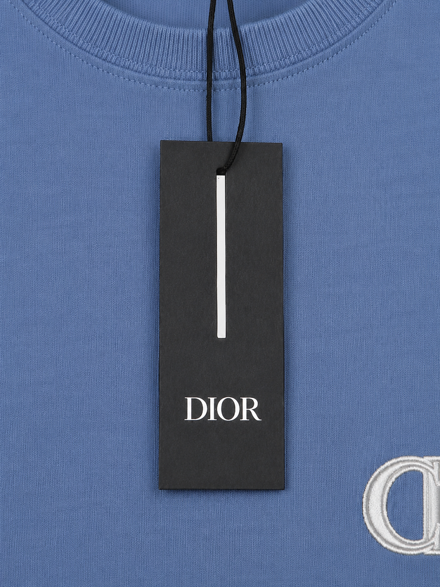Мужская футболка Dior ICON голубая из хлопка — фирменная бирка dior