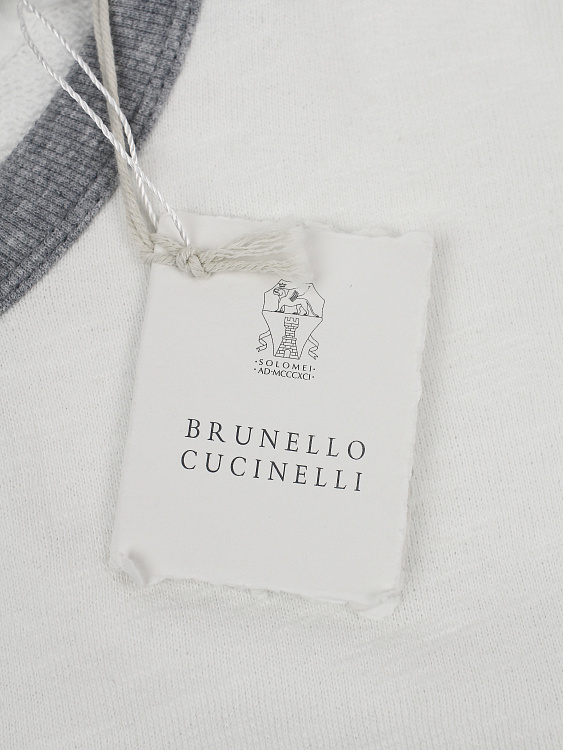 Мужская футболка-свитшот Brunello Cucinelli бело-серая, хлопок/лен Brunello Cucinelli фото 8