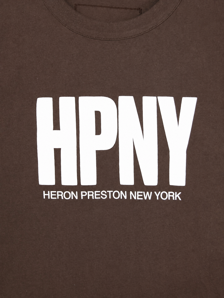 Мужская футболка Heron Preston "HPNY" коричневая из хлопка — принт спереди