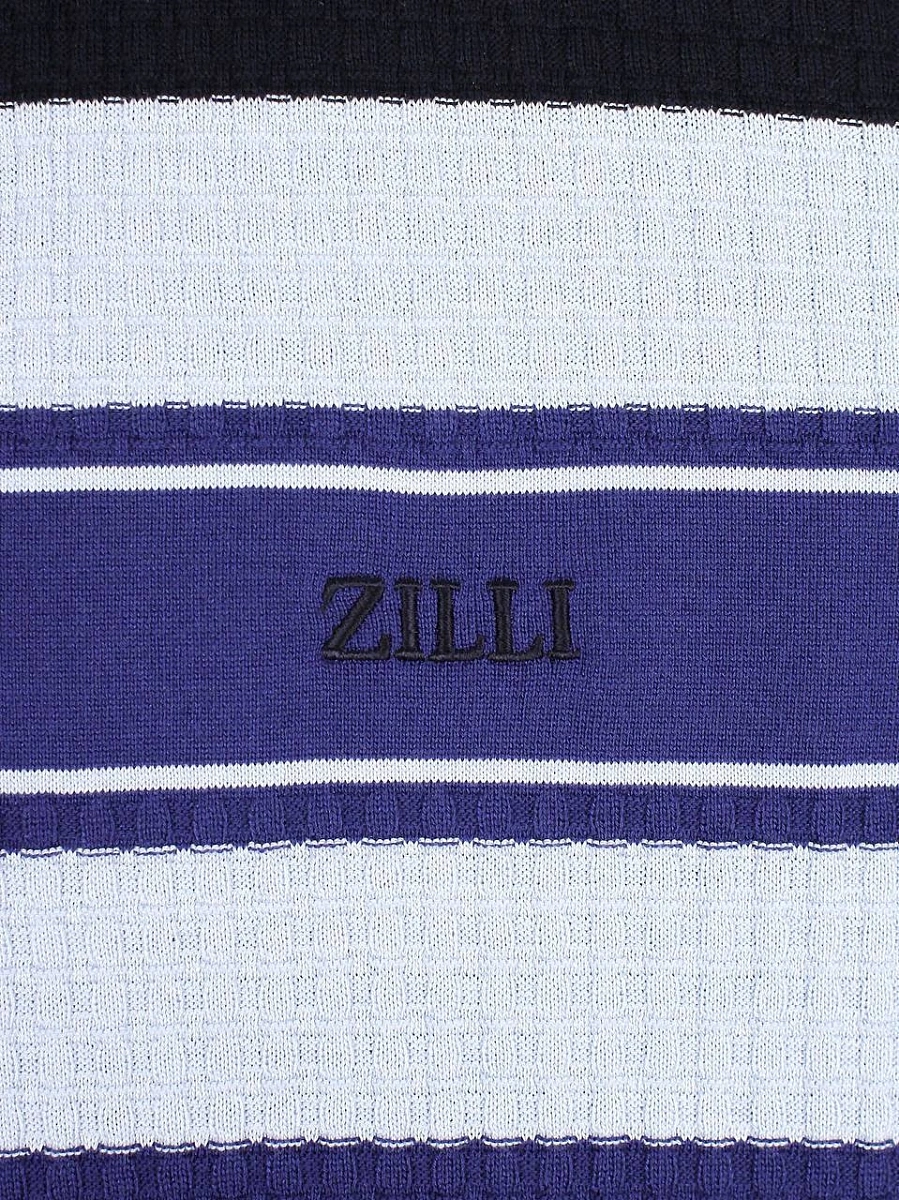 Мужское поло Zilli темно-синее с белой полосой, хлопок/шелк Zilli фото 7