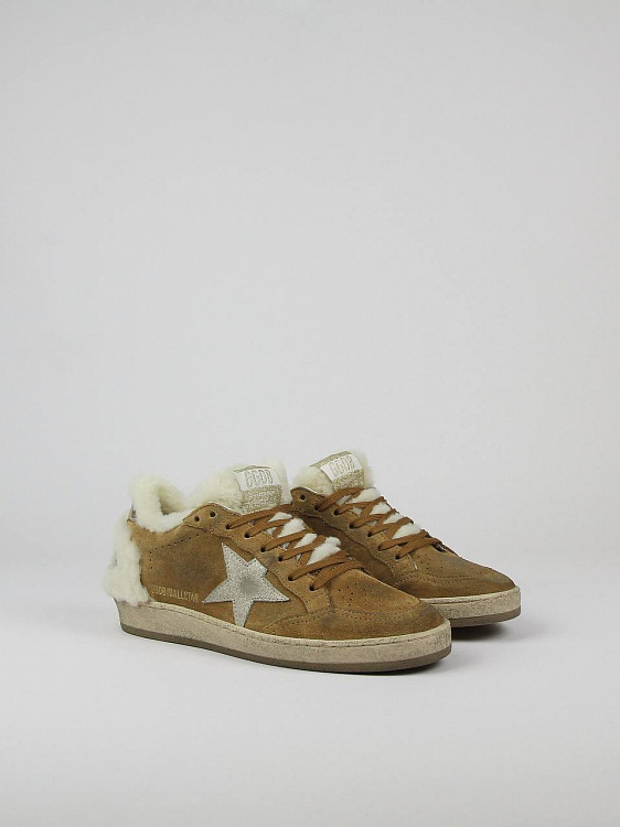 Кеды женские Golden Goose Ball Star коричневые с натуральной шерстью Golden Goose