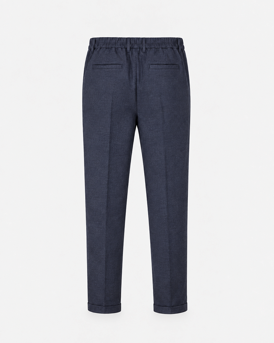 Мужские брюки Doriani темно-синие с поясом на резинке и кулисками, шерсть/кашемир — вид сзади