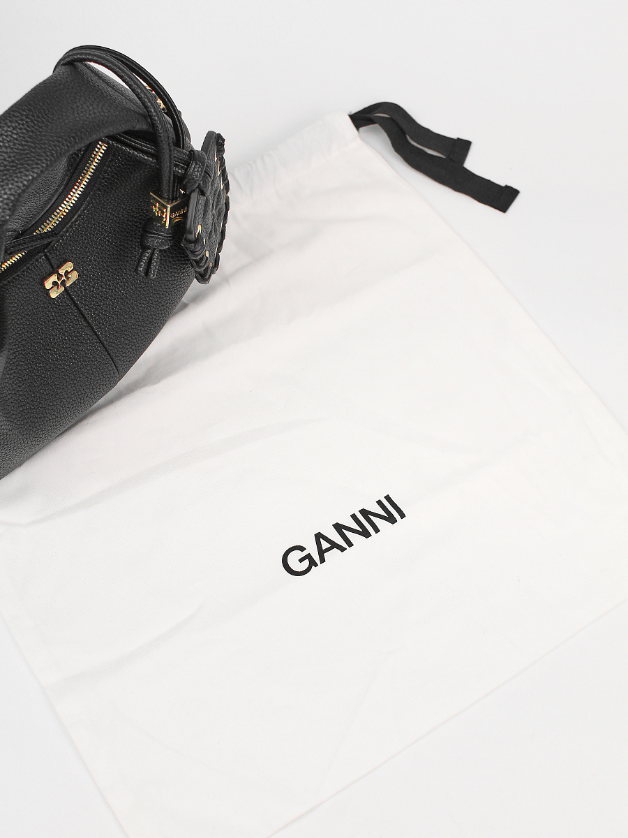 Женская сумка Ganni Hobo Bag черная — фирменный пыльник GANNI