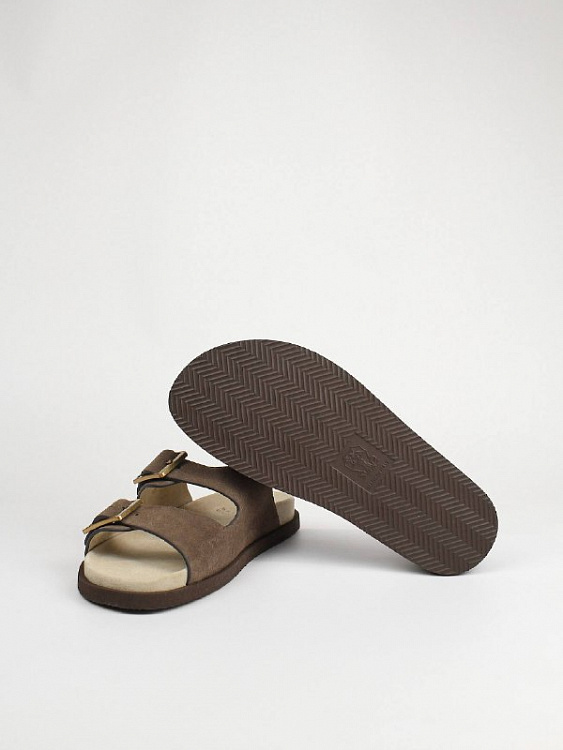 Мужские шлёпанцы Brunello Cucinelli Urban коричневые из замши (широкая подошва) Brunello Cucinelli фото 8