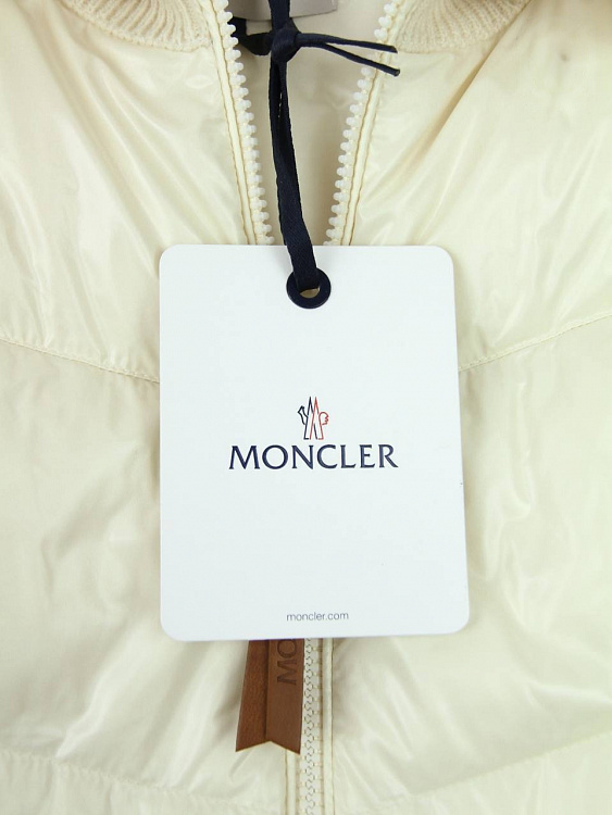 Женский комбинированный пуховик Moncler молочный, полиамид/шерсть Moncler фото 7