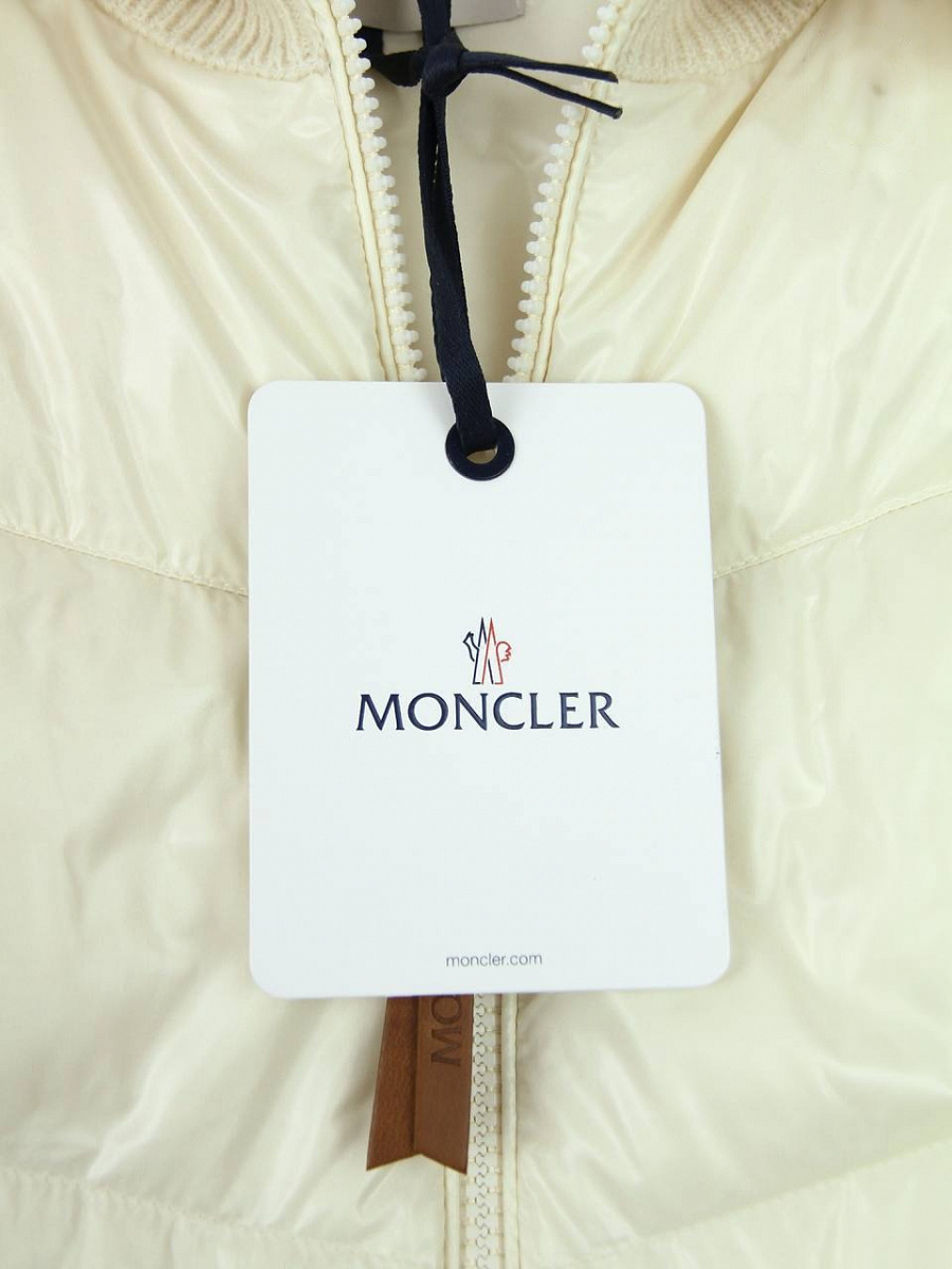 Женский комбинированный пуховик Moncler молочный, полиамид/шерсть Moncler фото 7
