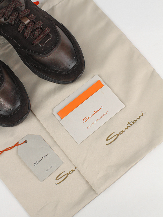 Мужские утепленные кроссовки Santoni Innova коричневые, кожа/шерсть Santoni фото 8