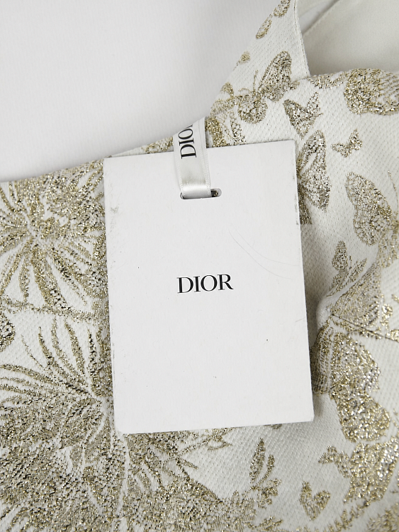 Женское платье Dior белое жаккардовое с золотистым принтом бабочек Dior фото 6
