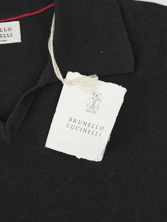 Поло мужское Brunello Cucinelli черное с V‑вырезом, хлопок Brunello Cucinelli фото 7