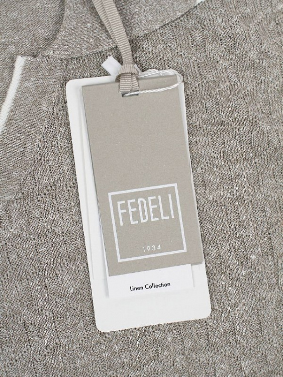 Мужское поло Fedeli лён/хлопок серо‑бежевый V‑вырез Fedeli фото 7