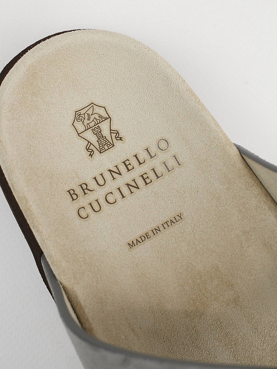 Мужские шлёпанцы Brunello Cucinelli Urban серые из замши (широкая подошва) Brunello Cucinelli фото 6