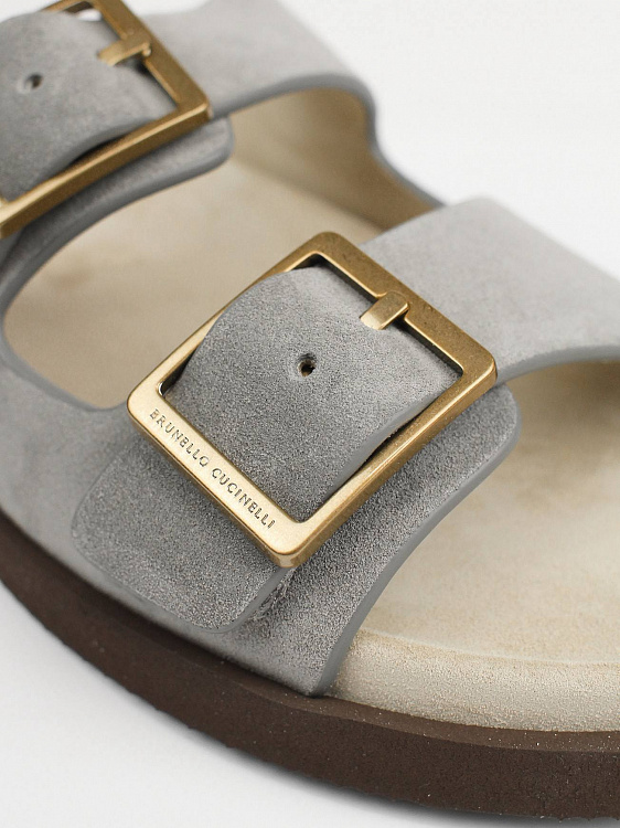Мужские шлёпанцы Brunello Cucinelli Urban серые из замши (широкая подошва) Brunello Cucinelli фото 5