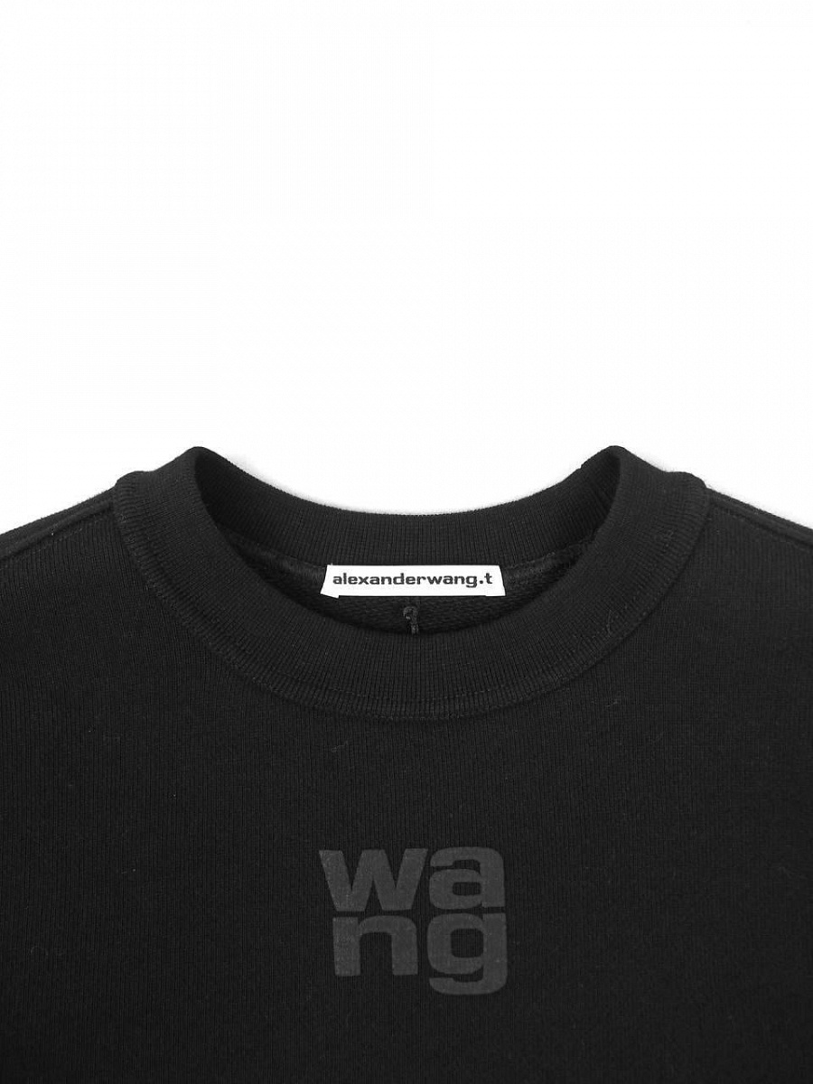 Женский свитшот Alexander Wang черный свободного кроя, хлопок — круглый вырез