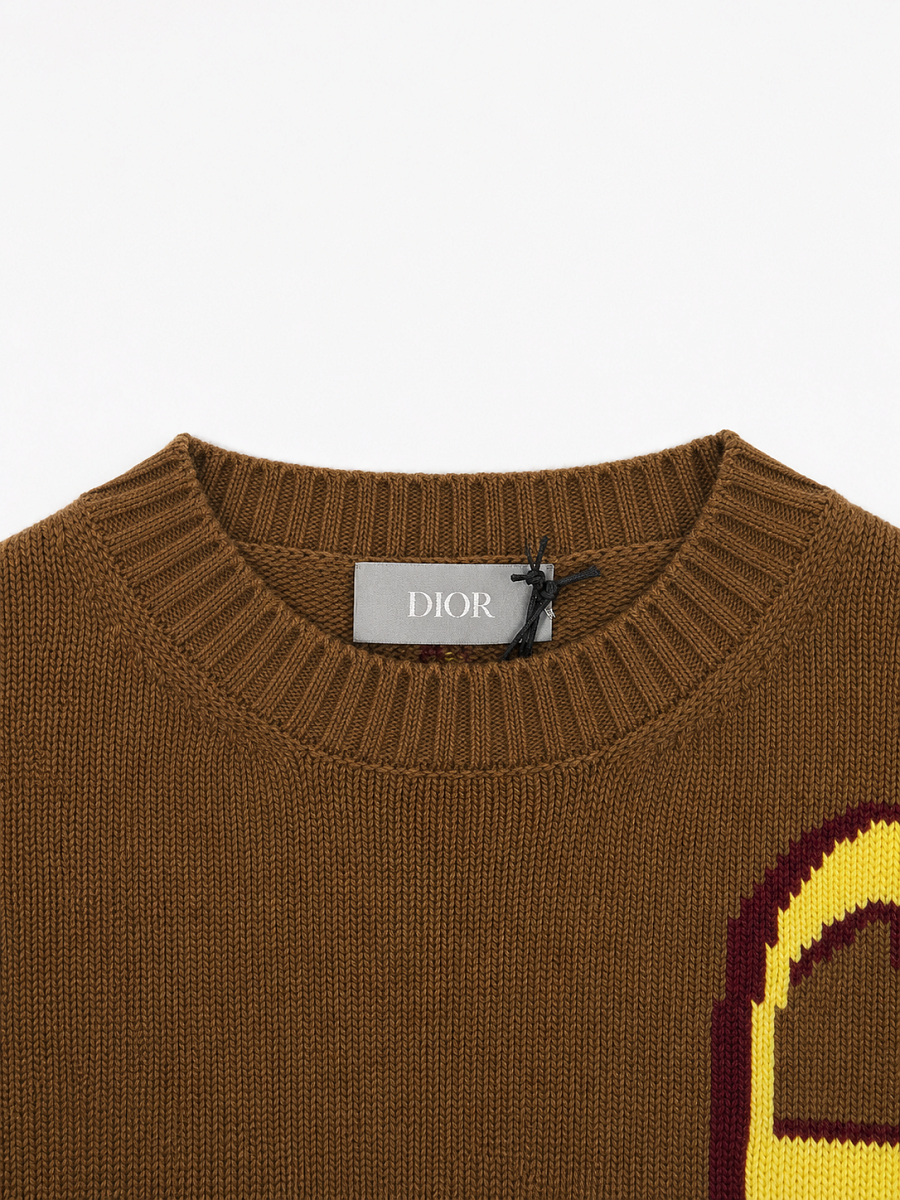 Мужской свитер Dior x Lewis Hamilton коричневый, шерсть и кашемир — круглый вырез