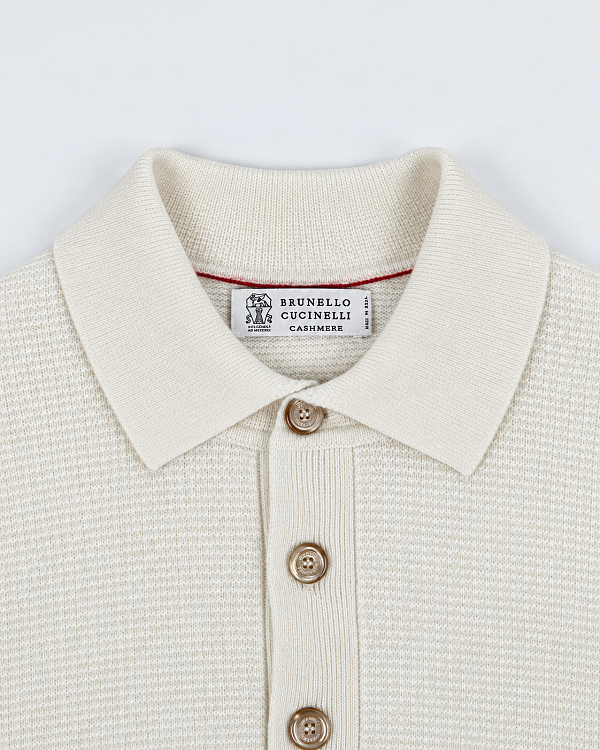 Мужское поло с длинным рукавом Brunello Cucinelli молочное, кашемир Brunello Cucinelli фото 3