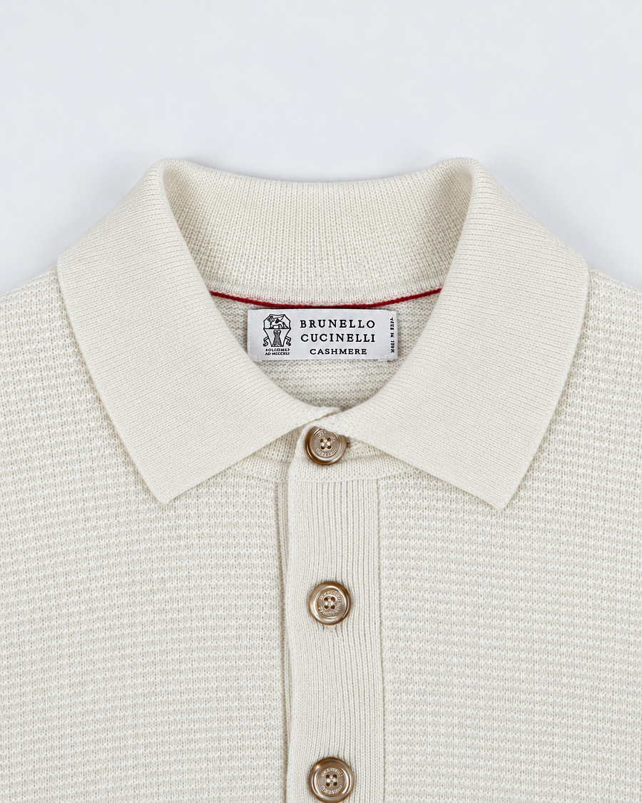 Мужское поло с длинным рукавом Brunello Cucinelli молочное, кашемир Brunello Cucinelli фото 3