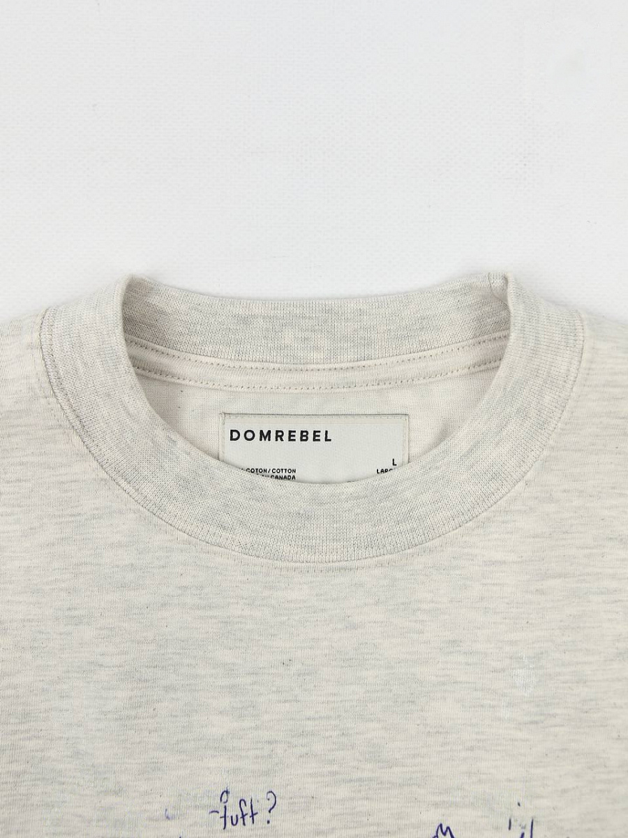 Мужская футболка Domrebel светло-серая, хлопок — горловина