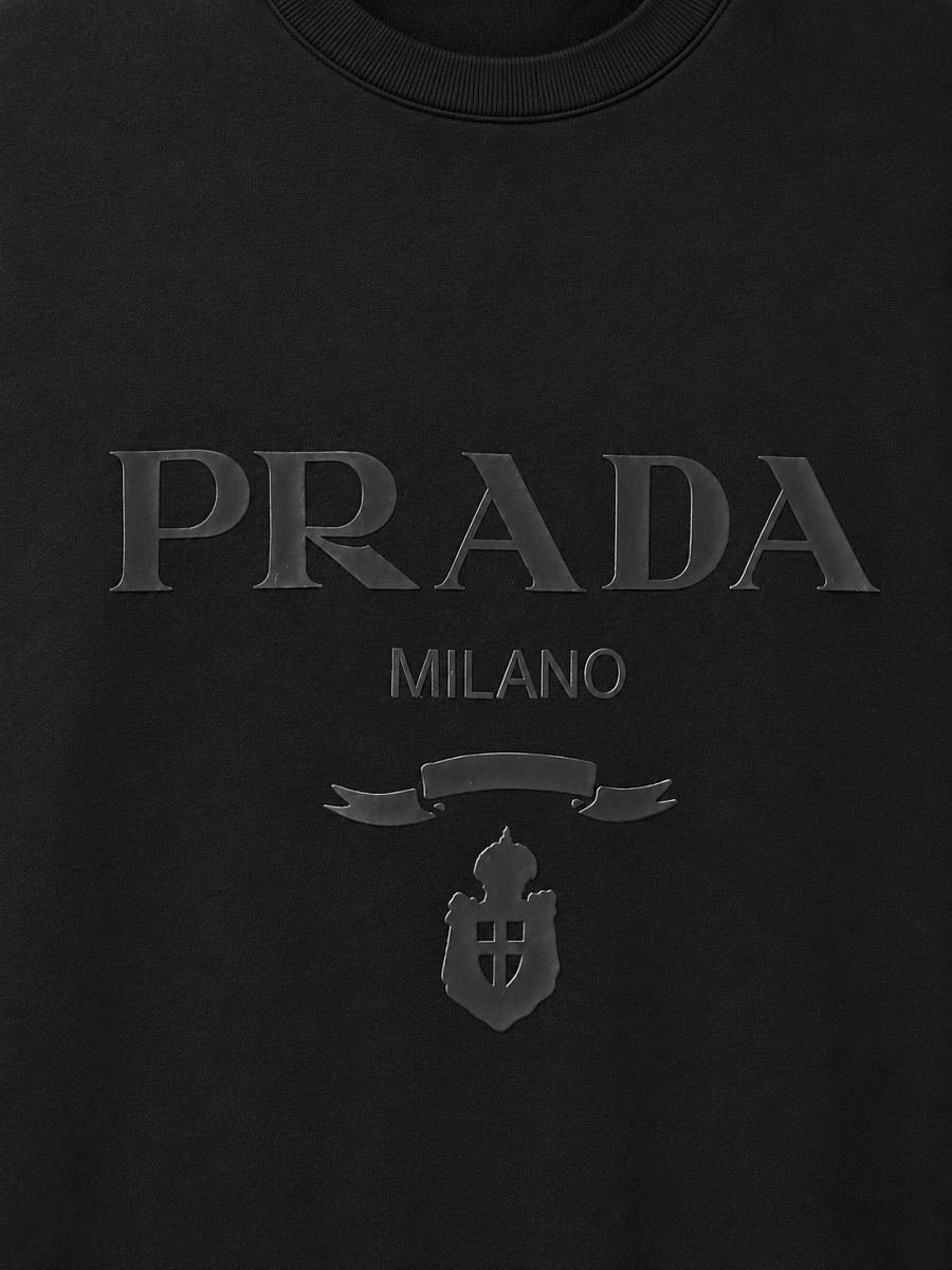 Мужская футболка Prada черная, хлопок — принт