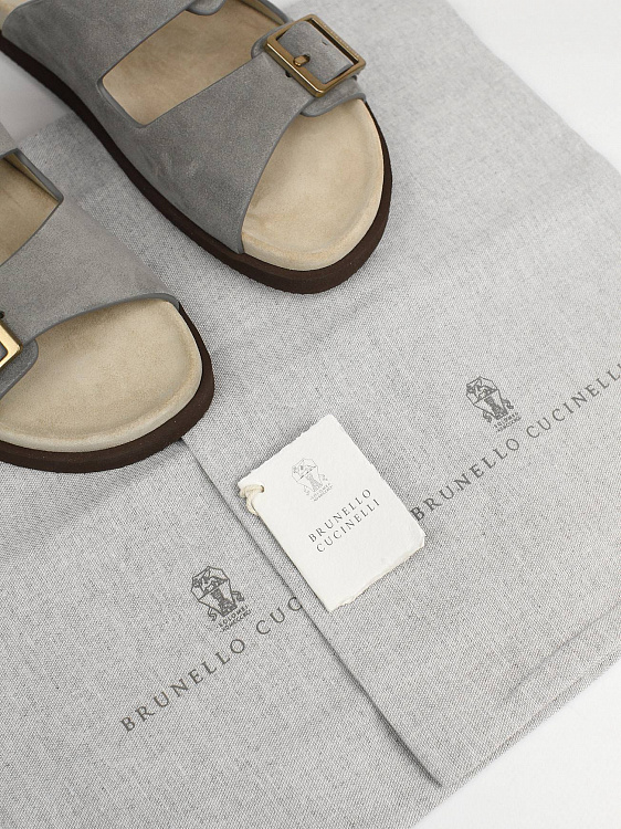 Мужские шлёпанцы Brunello Cucinelli Urban серые из замши (широкая подошва) Brunello Cucinelli фото 8