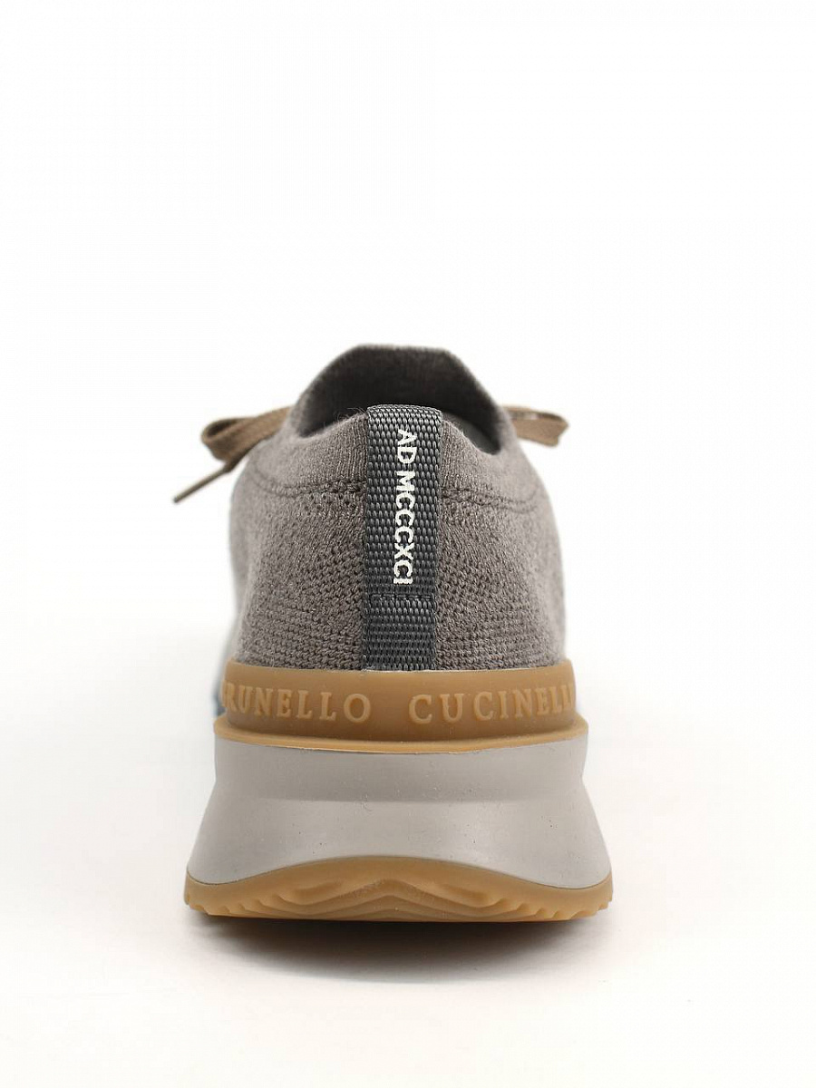 Мужские кроссовки Brunello Cucinelli Outdoor коричневые, шерсть/кожа — вид сзади