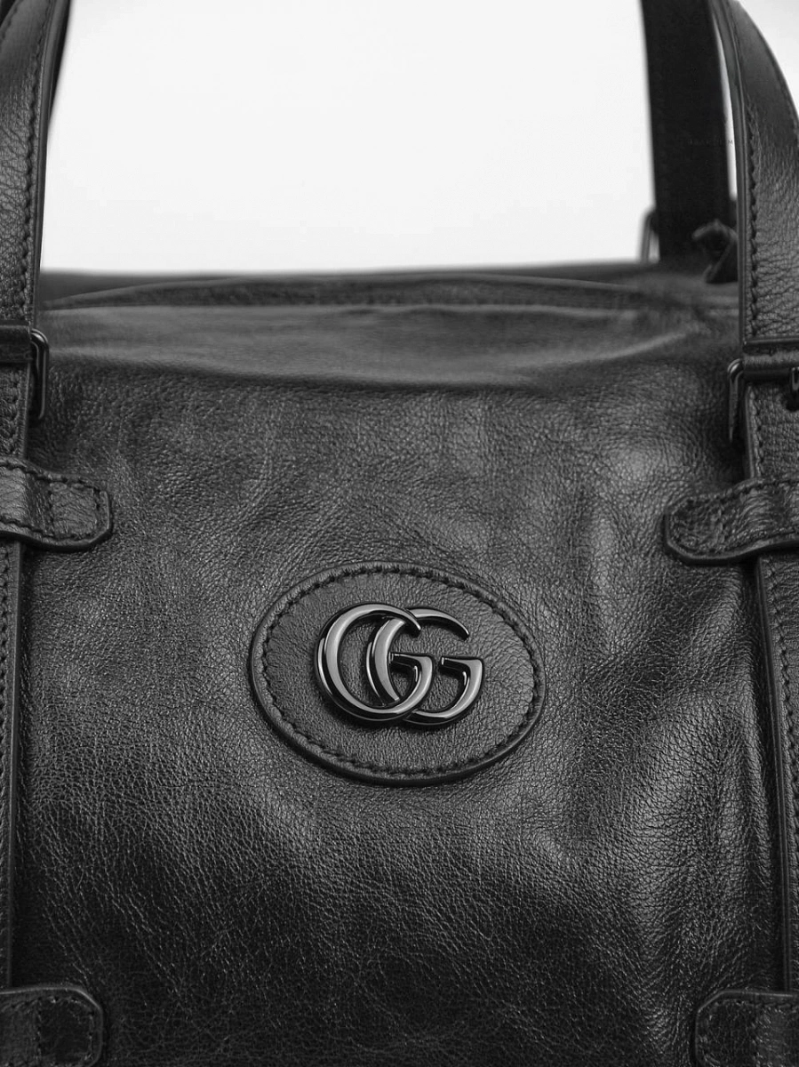 Сумка спортивная мужская Gucci чёрная кожаная с эмблемой GG Gucci фото 4
